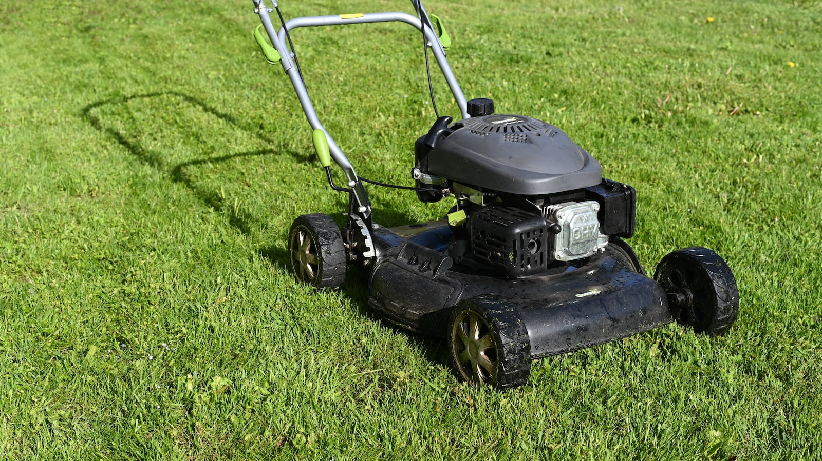 Professional lawn mower on green grass - equipment maintenance